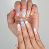 Close-up of handmade Blossom Gradient press on nails Singapore with 3D flower details