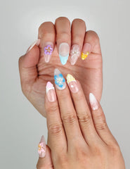 Close-up of handmade Blossom Gradient press on nails Singapore with 3D flower details