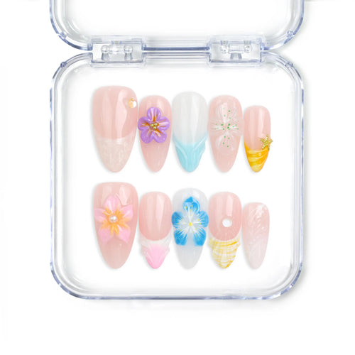 Blossom Gradient handmade press on nails Singapore with pastel gradient and 3D flower designs