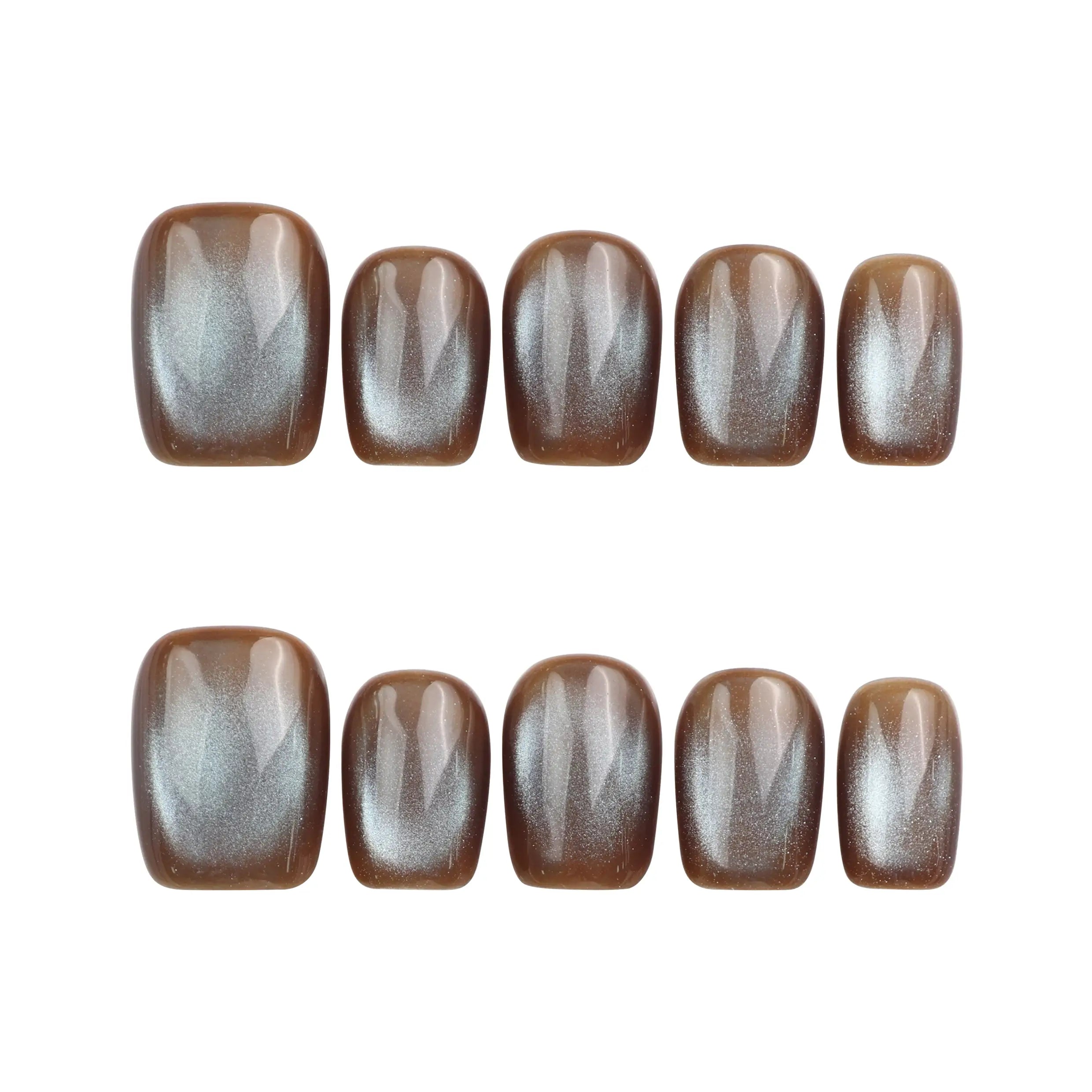 Naillover Bronze Fantasy handmade press on nails Singapore displayed on white background with glitter bronze finish