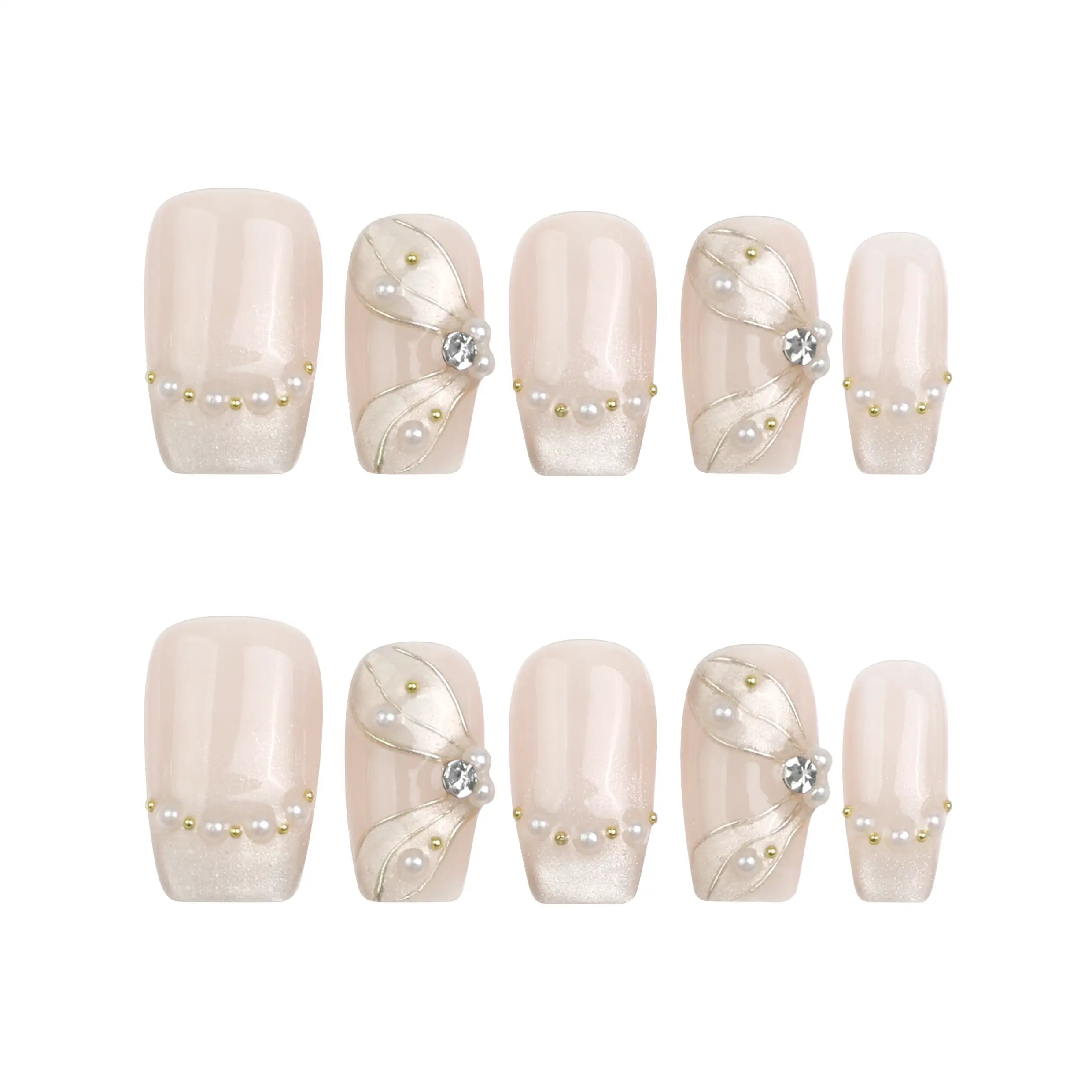 Full set of Butterfly Grace nails displayed with pink-to-white gradient and shimmer finish
