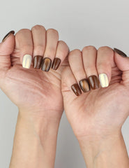 Elegant manicure look featuring Caramel Glaze cat eye press on nails Singapore handmade by Naillover.