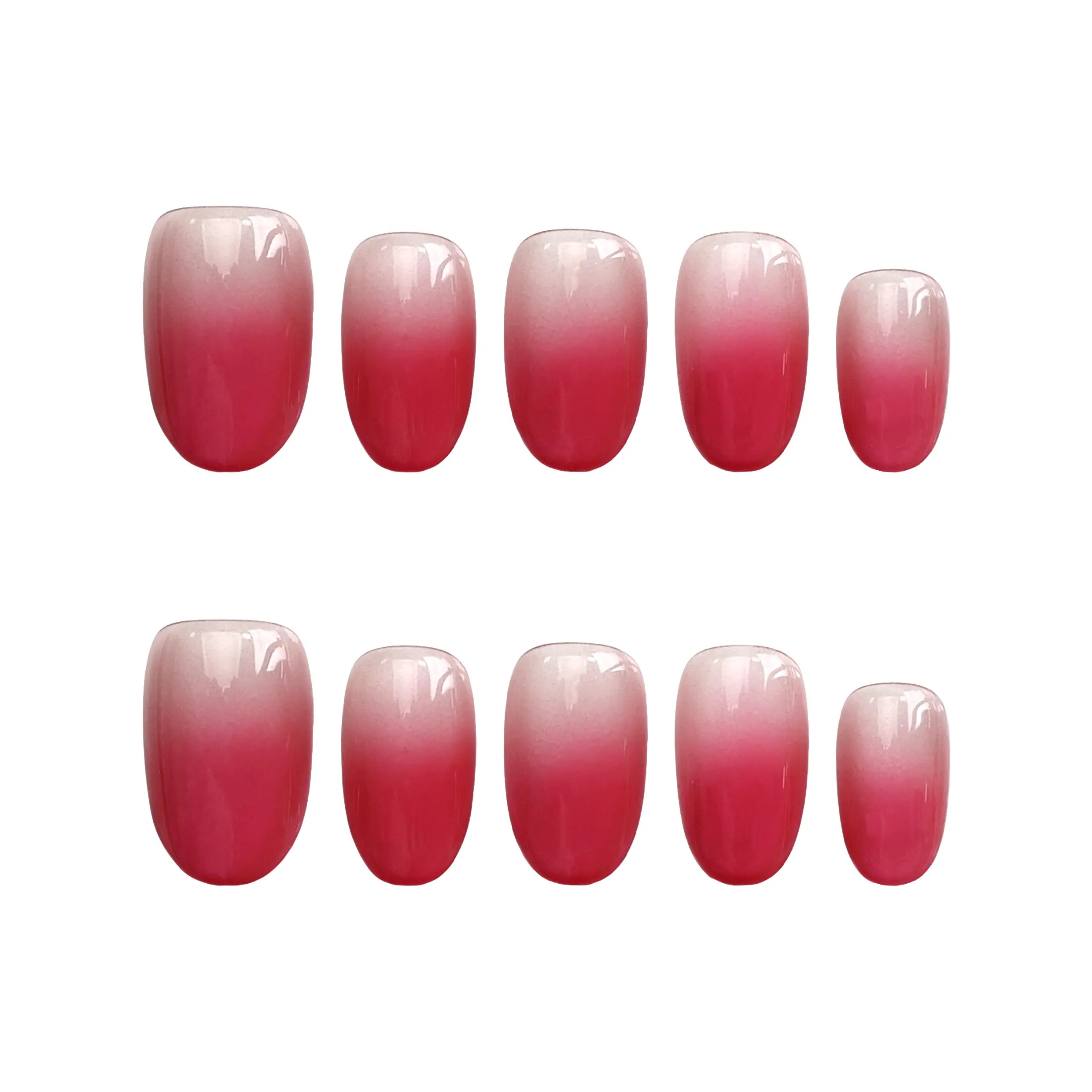 Product display of Naillover’s Singapore handmade short pink press-on nail set in oval shape with ombré and shimmer