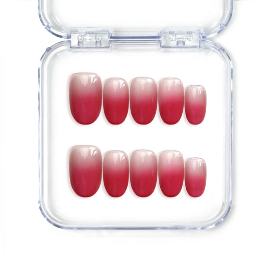 Naillover Singapore handmade short pink press on nails with gradient pink-to-white finish and cat-eye shimmer in oval shape