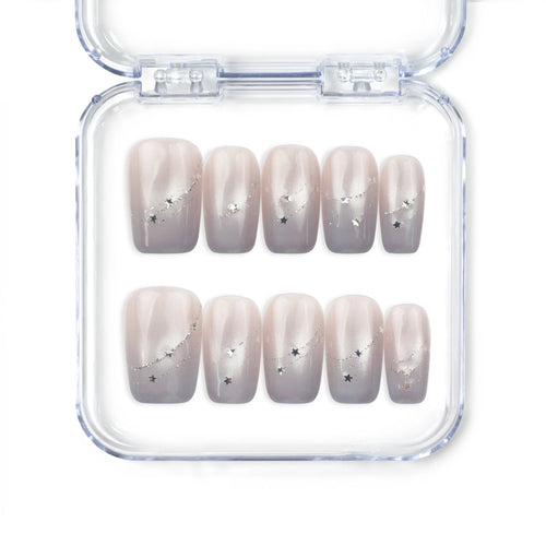 Eclipse Stars cat eye handmade press on nails SG with pastel gradient and star accents, designed by naillover