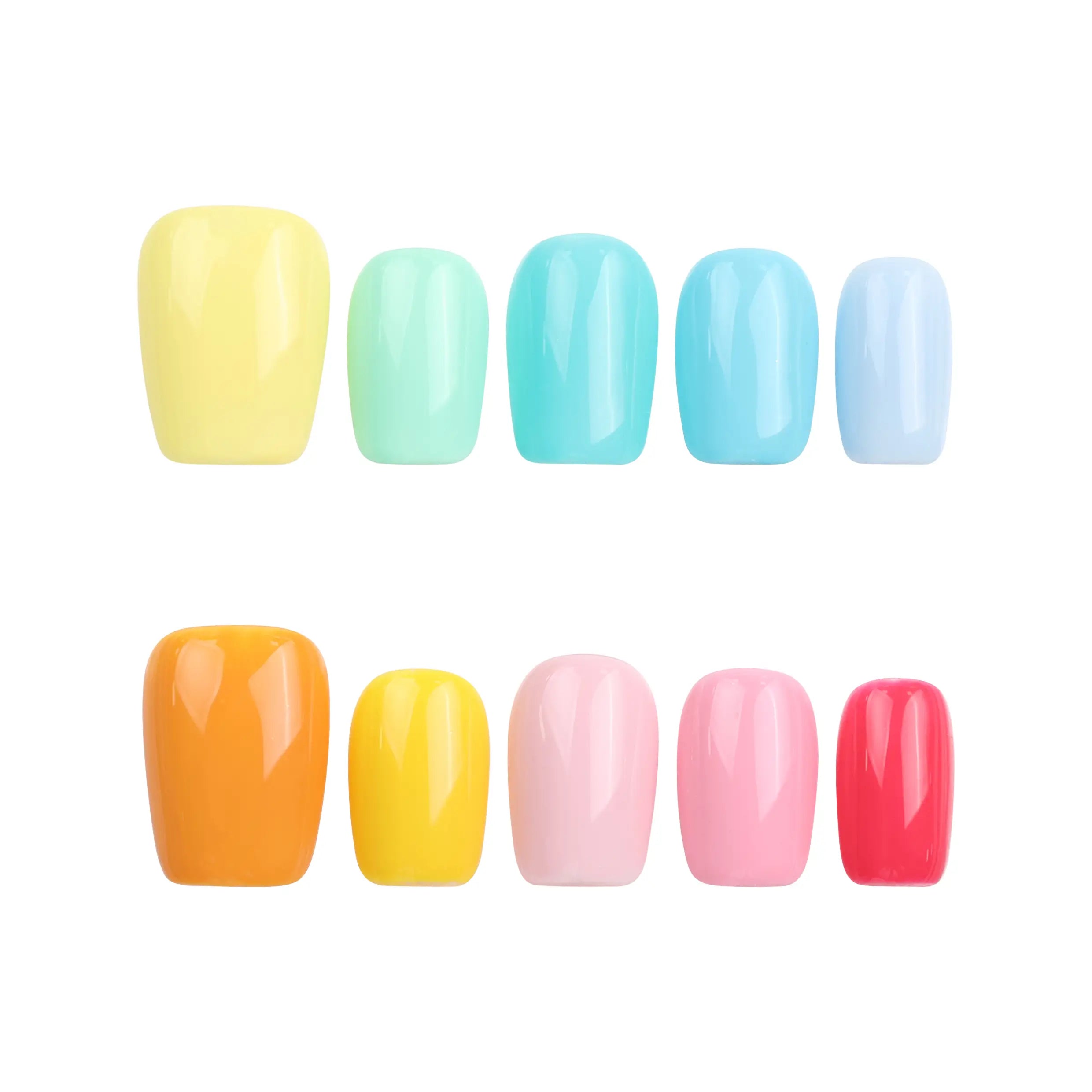Fruit Punch handmade Singapore press on nails by Naillover arranged on white background for detail view