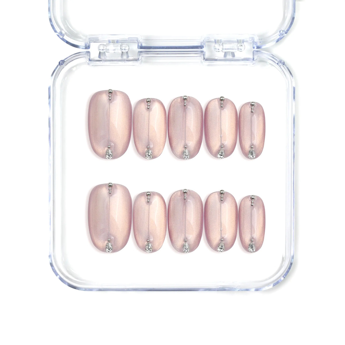 Naillover handmade Singapore short pink press on nails in mauve gradient with chrome shimmer and gem accents