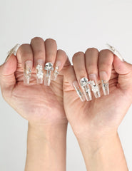 Elegant look featuring Glisten Dream handmade Singapore press on nails with sparkling details by naillover