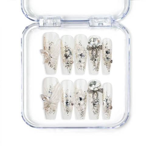 Glisten Dream handmade Singapore press on nails with silver glitter and sparkling embellishments by naillover