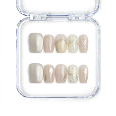 Singapore handmade short press on nails in pale pink with delicate gold lines and subtle shimmer by Naillover