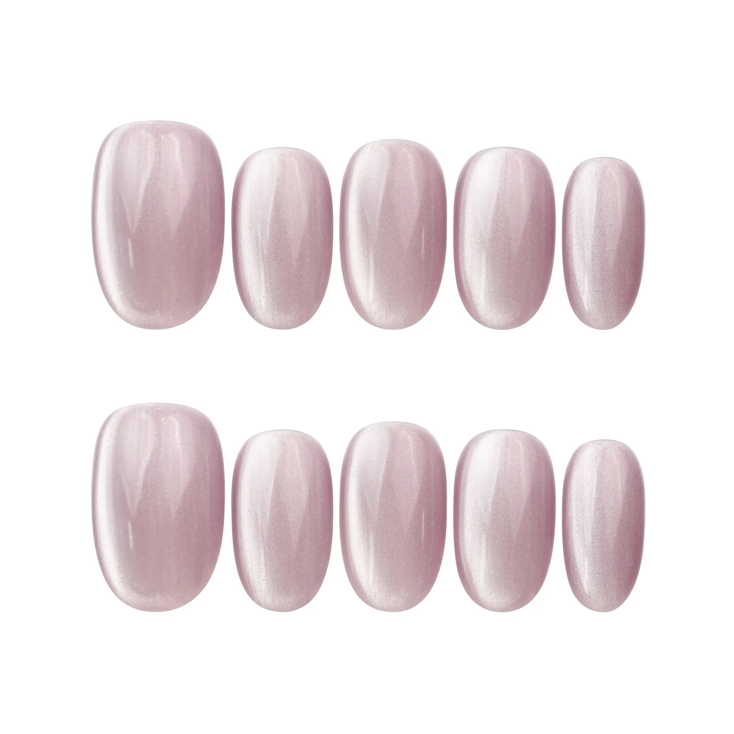 Lilac Glow cat eye press on nails set from naillover, handmade Singapore nails displayed on white background