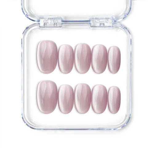 Lilac Glow light pink cat eye press on nails from naillover, handmade Singapore press on nails with shimmering finish