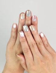 Hand wearing Mermaid Glaze pastel pearl handmade press on nails, Singapore Naillover collection