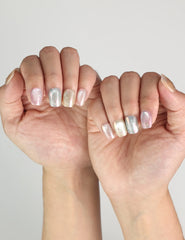Mermaid Glaze pastel pearl nails on hand in natural light, handmade press on nails Singapore by Naillover