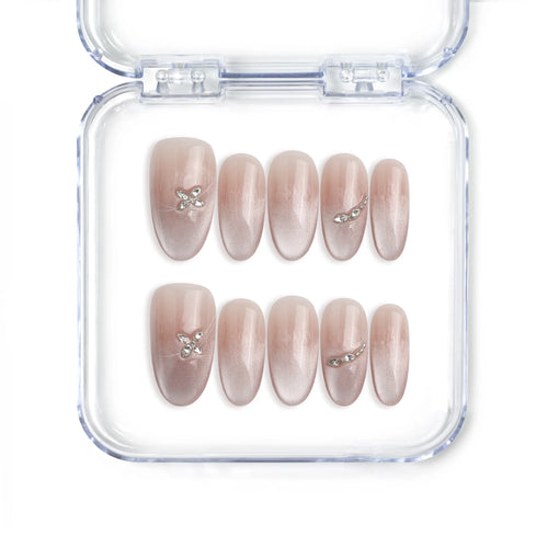 Singapore handmade medium oval nails with shimmer gradient and silver flower art by Naillover