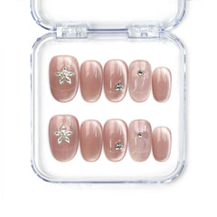 Naillover Misty Rose handmade press on nails featuring shimmering cat eye nails effect with delicate silver accents from Singapore press on nails collection.