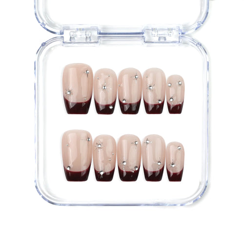 Naillover handmade press on nails with amber and clear tones, accented with small crystals — Bare Crystal from Singapore press on nails.