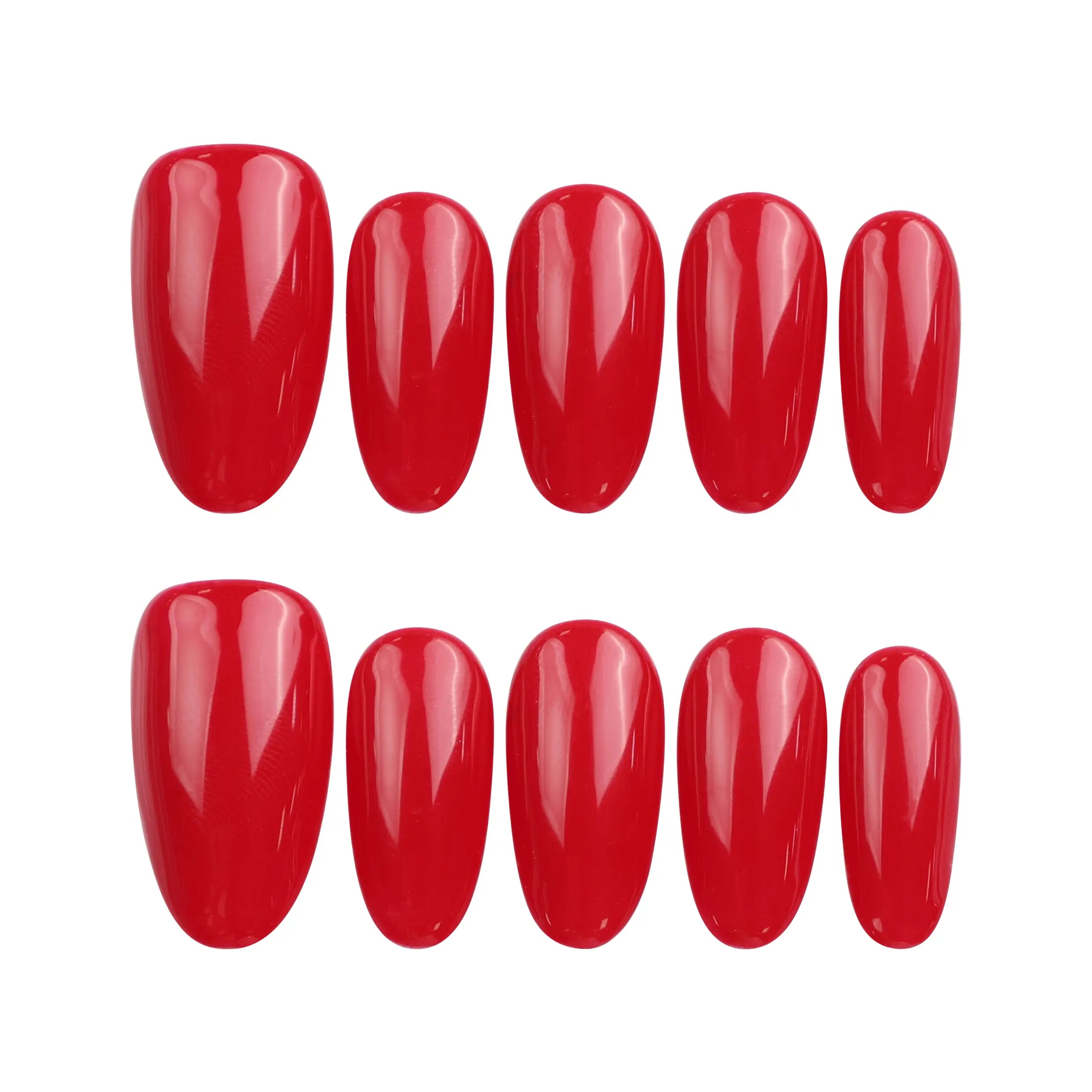 Glossy ruby red medium oval handmade Singapore press on nails set by Naillover on white background
