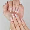 Close-up of Naillover handmade Crystal Crescent classic nails showing elegant crystal detail