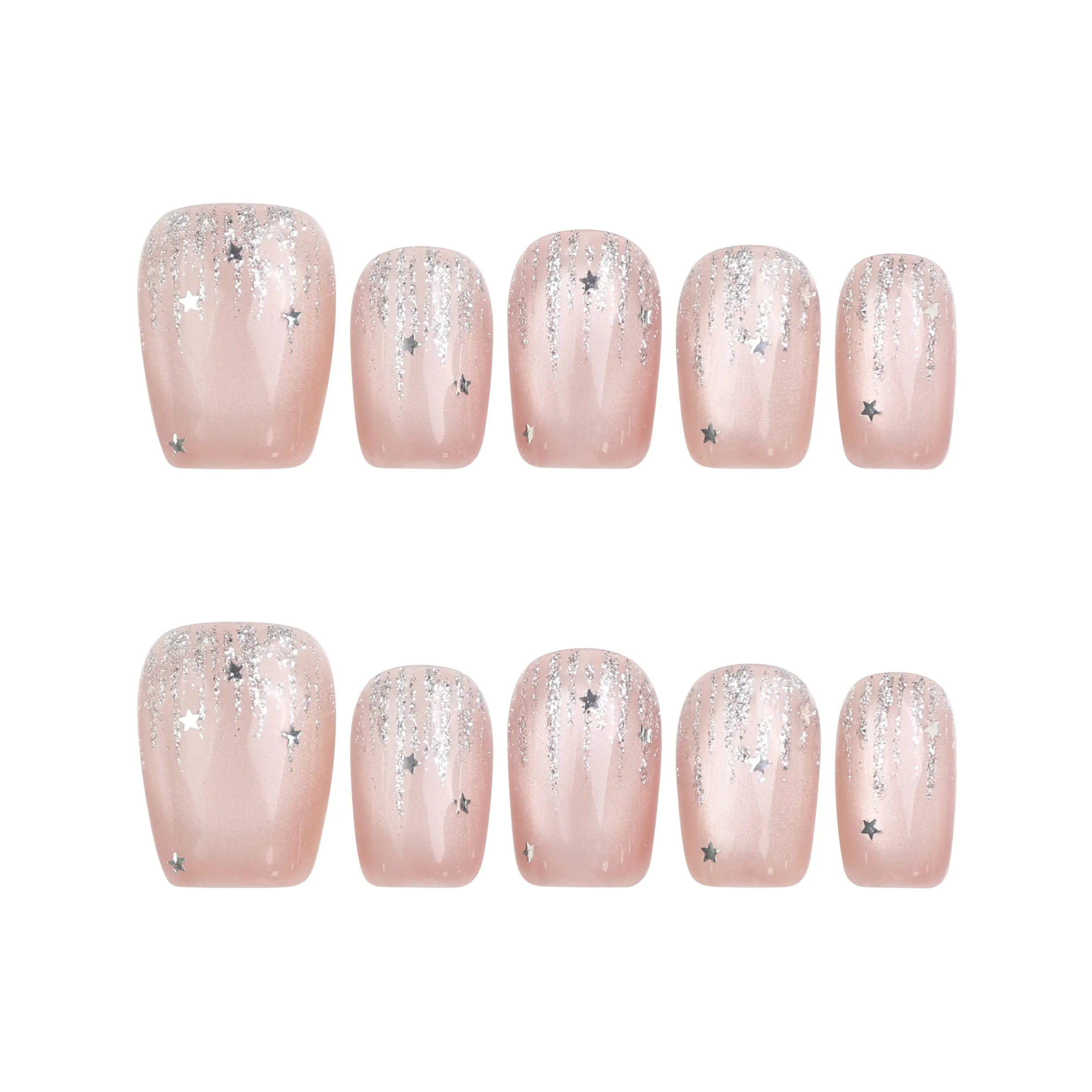 Naillover Crystal Dew handmade Singapore press on nails displayed on a white background with cat eye shimmer and star accents.