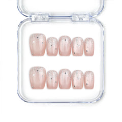 Naillover Crystal Dew handmade Singapore press on nails with cat eye shimmer, silver glitter, and white star accents.