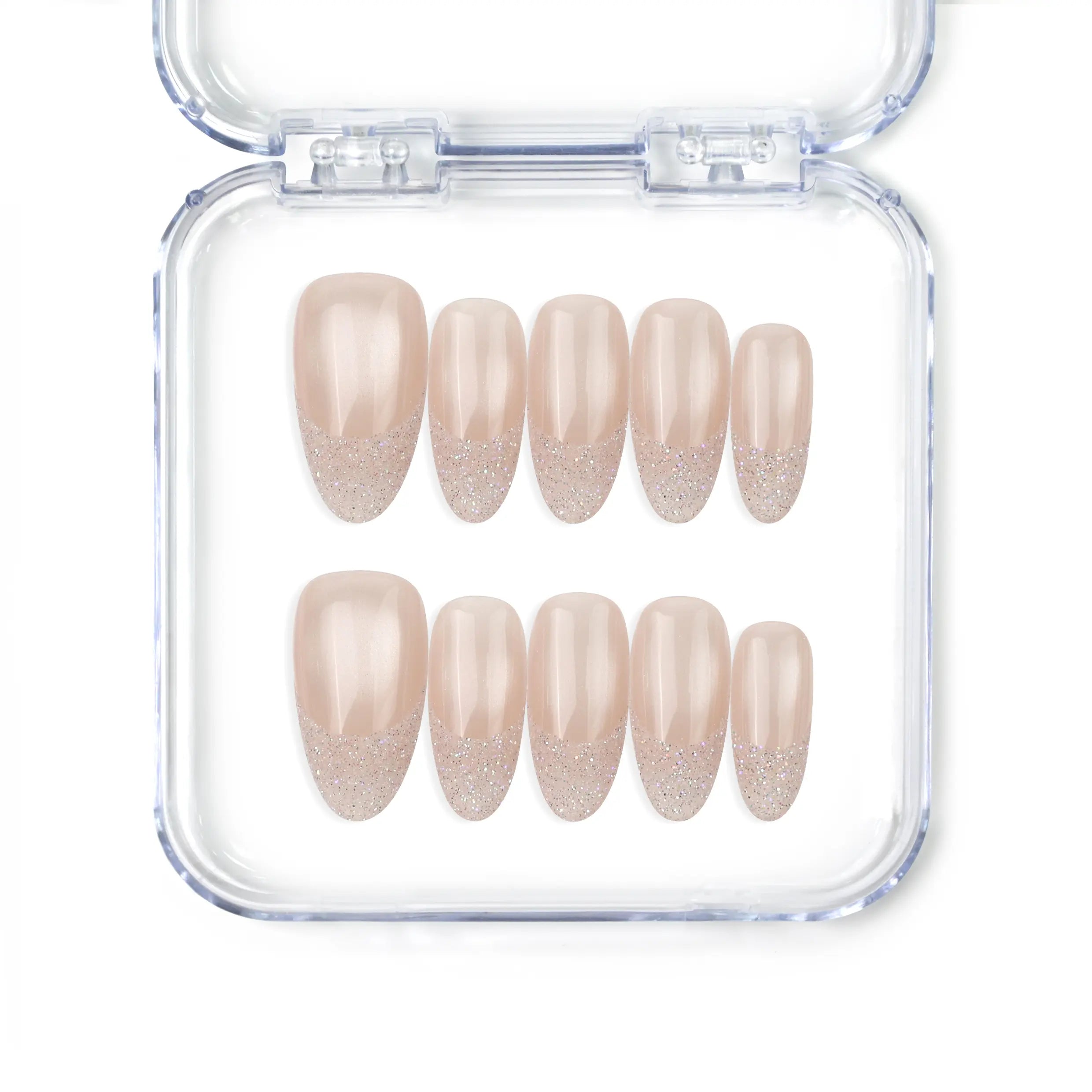Crystal Whisper handmade press on nails by Naillover — nude gradient with pearl and crystal accents from the Singapore press on nails collection.