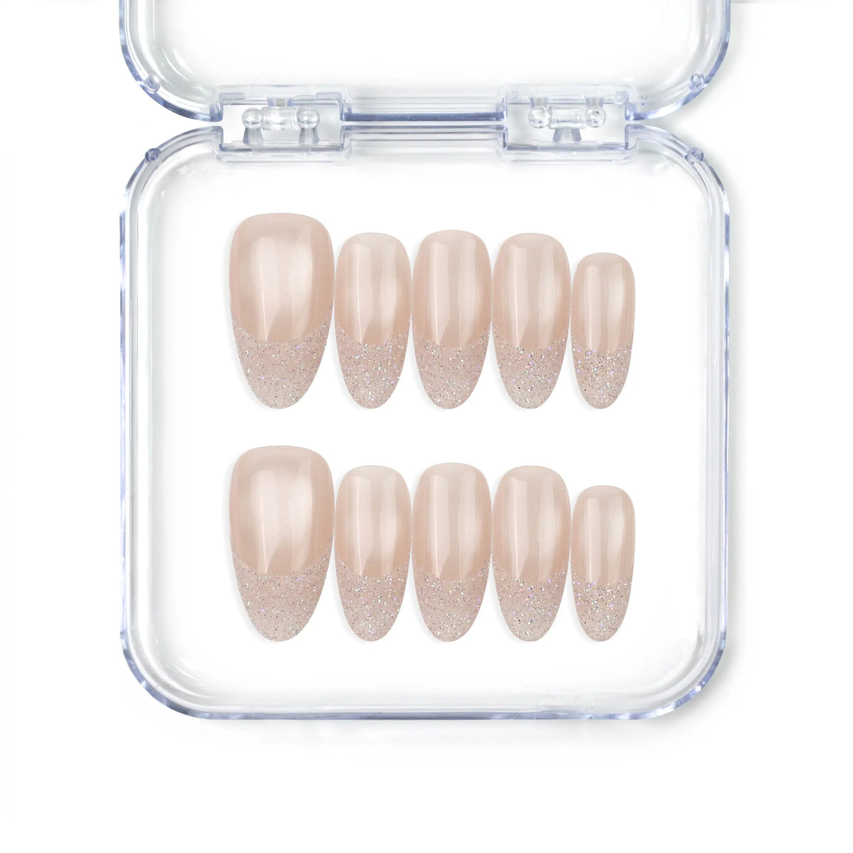 Crystal Whisper handmade press on nails by Naillover — nude gradient with pearl and crystal accents from the Singapore press on nails collection.