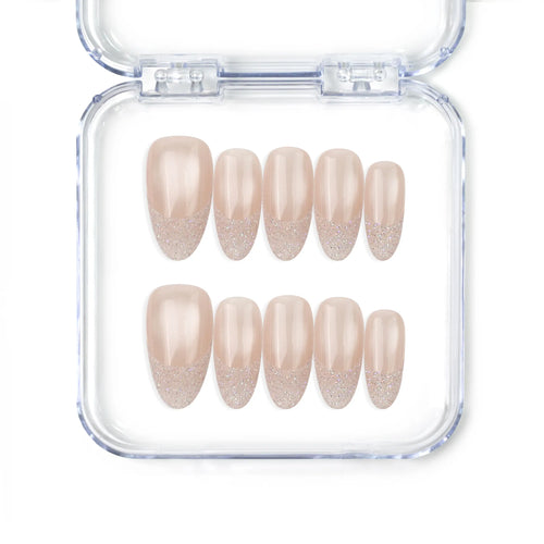 Crystal Whisper handmade press on nails by Naillover — nude gradient with pearl and crystal accents from the Singapore press on nails collection.