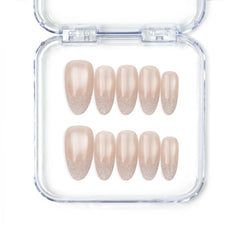 Crystal Whisper handmade press on nails by Naillover — nude gradient with pearl and crystal accents from the Singapore press on nails collection.