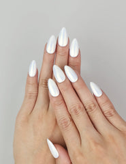 Naillover Glacial Glow Singapore press on nails on hand, showing iridescent shine in natural light