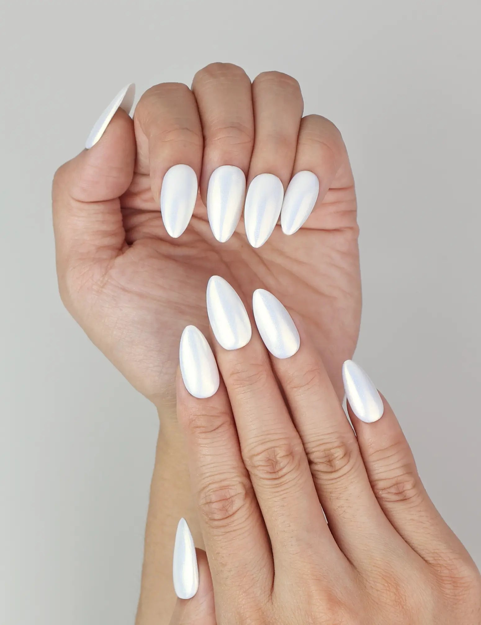 Naillover handmade press on nails SG in Glacial Glow design, displayed on hand with trendy nails look