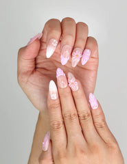 Close-up of Lavender Bloom handmade press on nails Singapore with delicate floral details