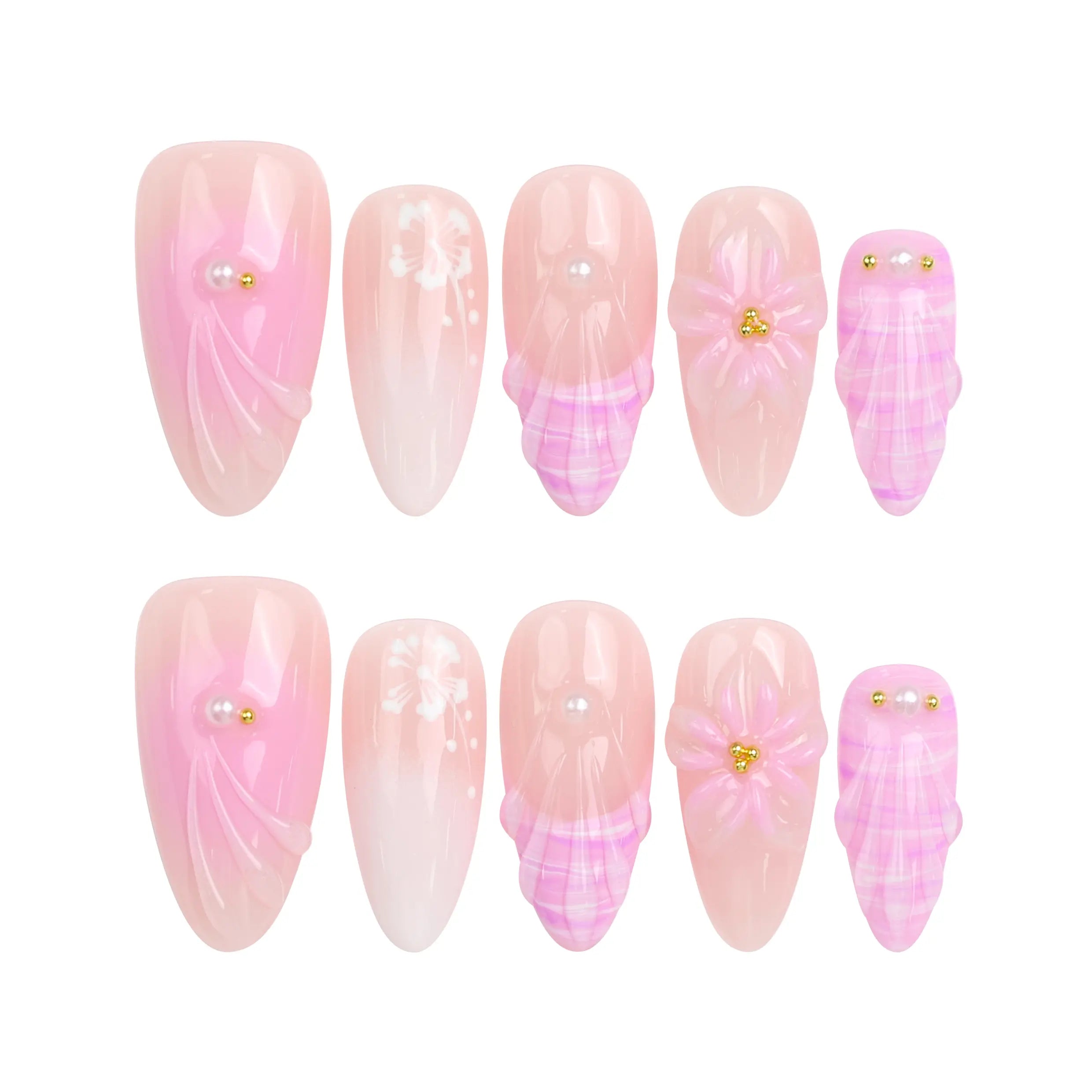 Lavender Bloom handmade press on nails Singapore displayed on white background, Naillover summer collection