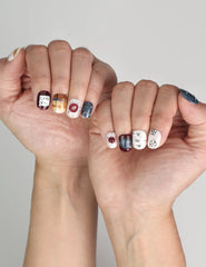 Naillover Love Notes trendy handmade press on nails styled with bold fashion look.