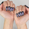 Fashion look with Naillover Singapore press on nails Lunar Eclipse, sleek black to purple ombre finish