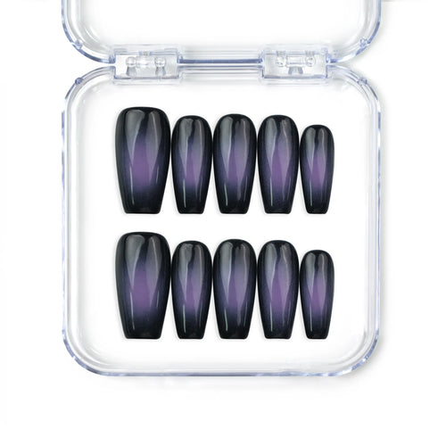 Naillover Lunar Eclipse handmade press on nails, black to purple ombre gradient, trendy Singapore press on nails set