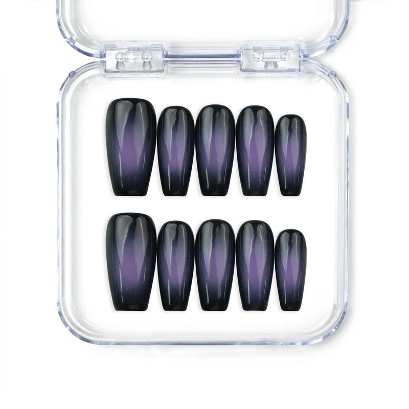 Naillover Lunar Eclipse handmade press on nails, black to purple ombre gradient, trendy Singapore press on nails set