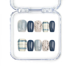 Naillover Nautical Stripe handmade press on nails featuring navy and white stripes in a classic nautical design, made in Singapore.