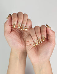 Naillover Opal Vibe beige and gold Singapore press on nails, perfect for office or casual outings