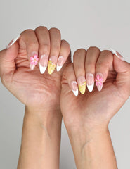 Naillover Petal Dream press on nails styled with summer outfit, highlighting 3D floral artistry.