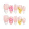 Naillover Petal Dream press on nails set on white background, featuring gradient pink and 3D floral decorations.