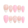 Naillover Petal Grace press on nails set on white background, showing gradient pink with white tips and delicate flowers.