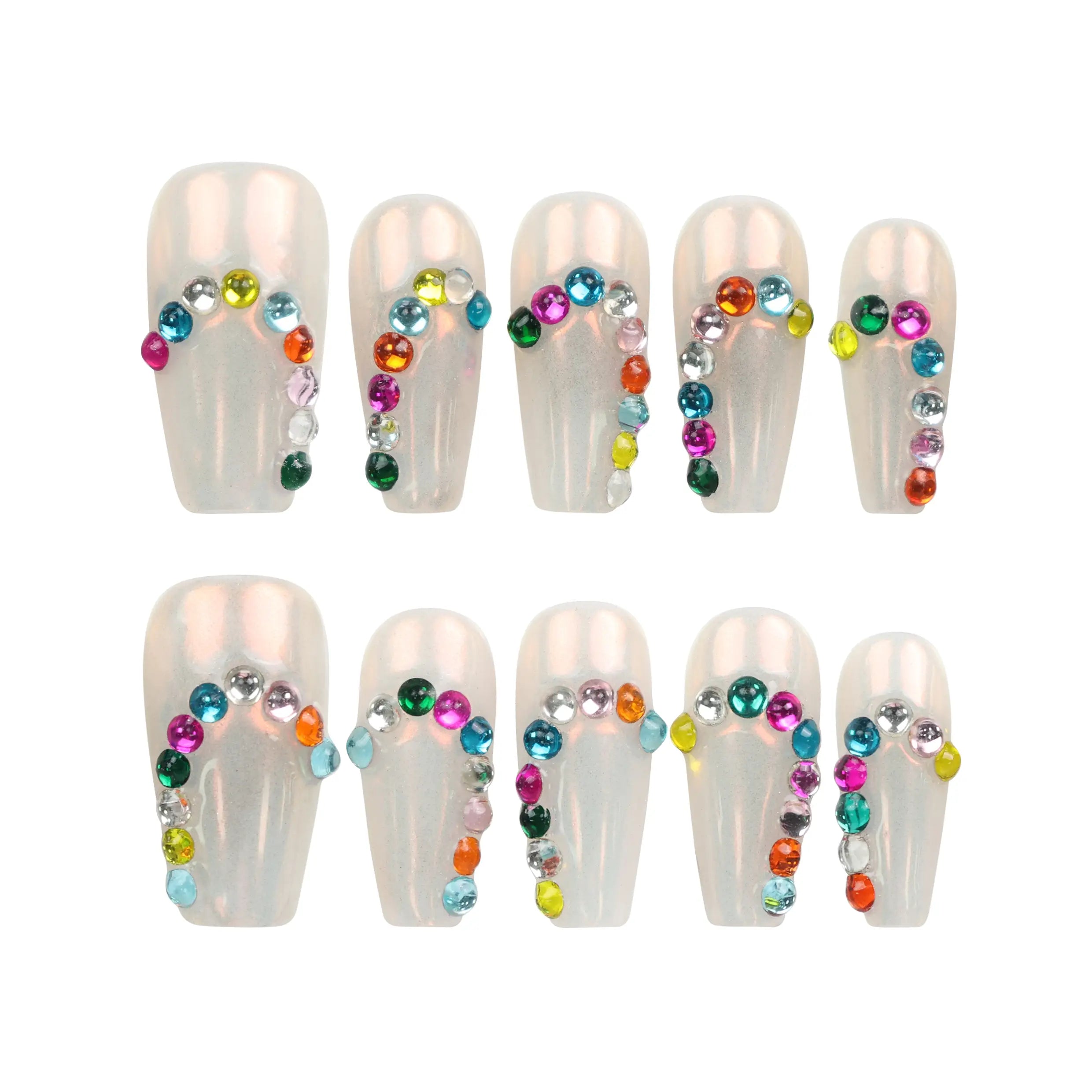 Rainbow Arc handmade Singapore press on nails by Naillover, colorful rainbow design, displayed on white background
