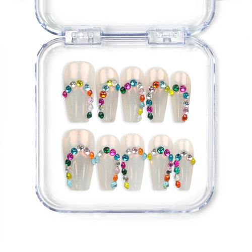 Rainbow Arc handmade Singapore press on nails by Naillover featuring a colorful rainbow design for a playful and trendy style