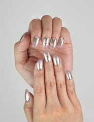 Close-up of Rose Haze handmade Singapore press on nails showing pink gradient shimmer and delicate coquette design