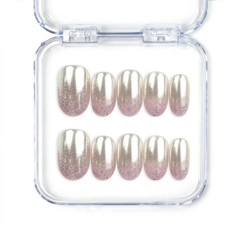 Rose Haze handmade Singapore press on nails in pink gradient shimmer with elegant coquette style by Naillover