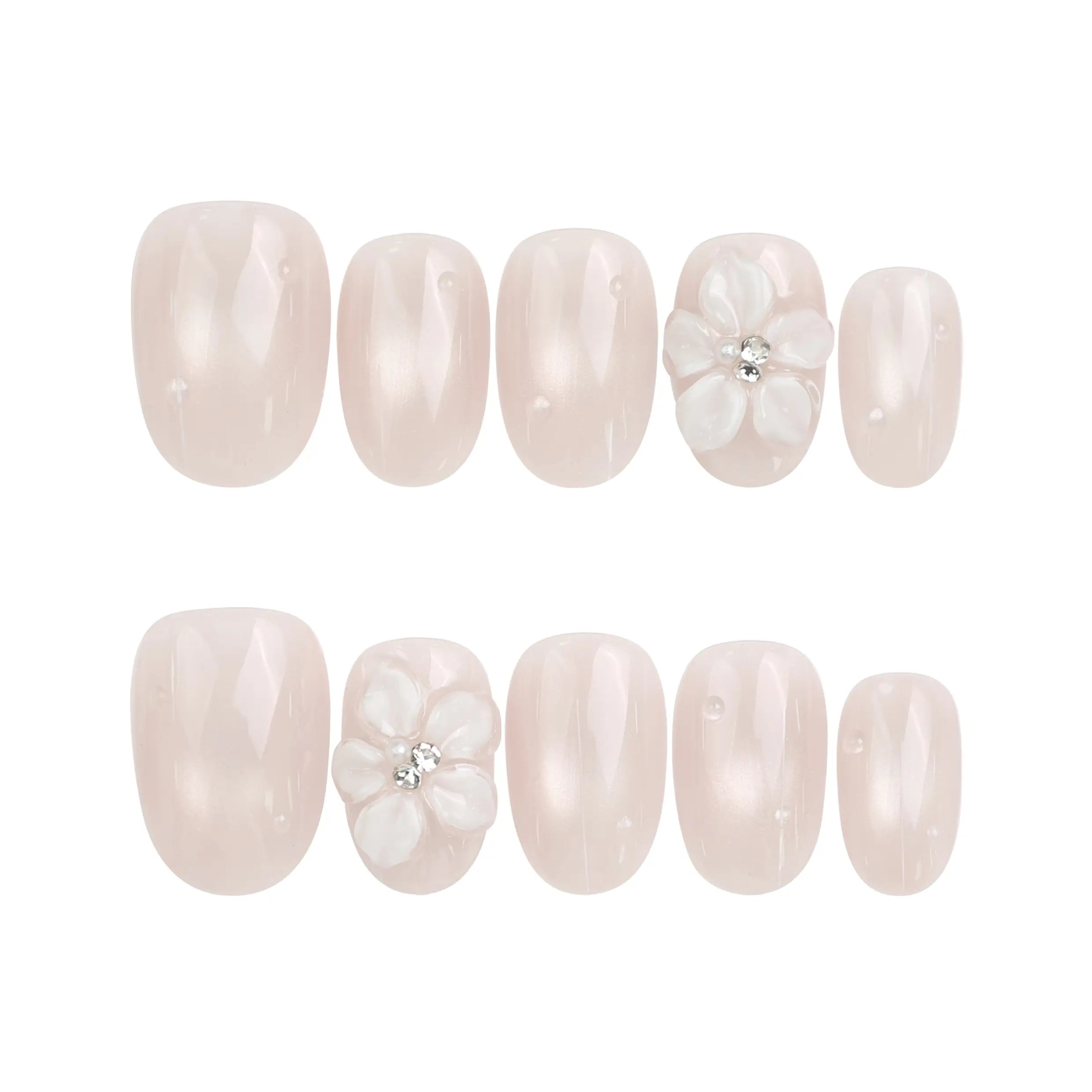 Naillover Scarlet Gleam handmade Singapore press on nails displayed on a white background with 3D floral and rhinestone accents.