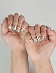 Soft Luster Singapore press on nails showcased on hand, timeless pearlescent matte design by Naillover