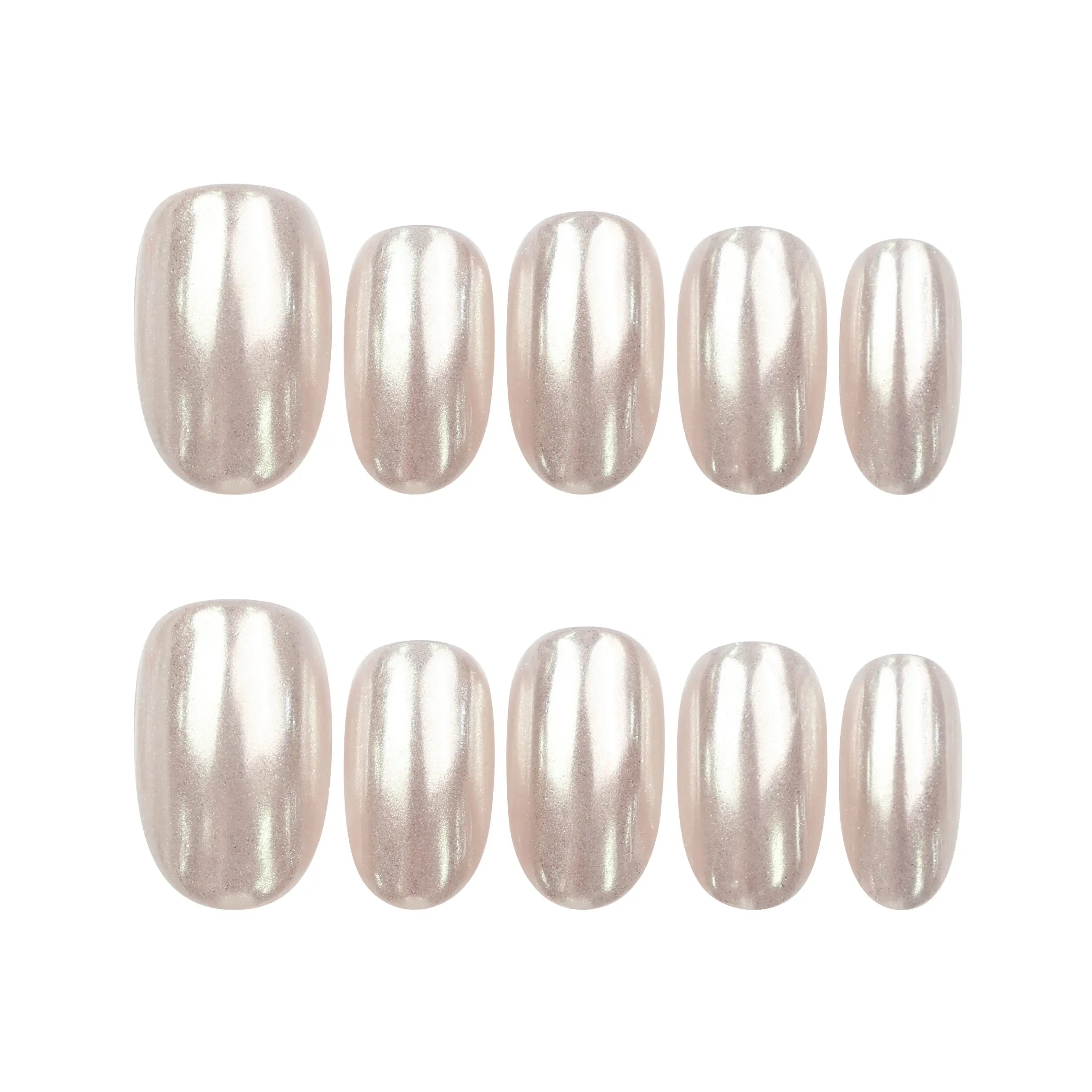 Naillover Soft Sparkle handmade press on nails set, iridescent design, white background