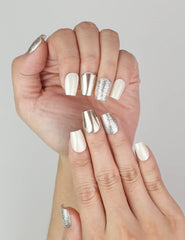 Close-up of Naillover Sparkling Cream cat eye handmade press on nails, showing shimmering detail